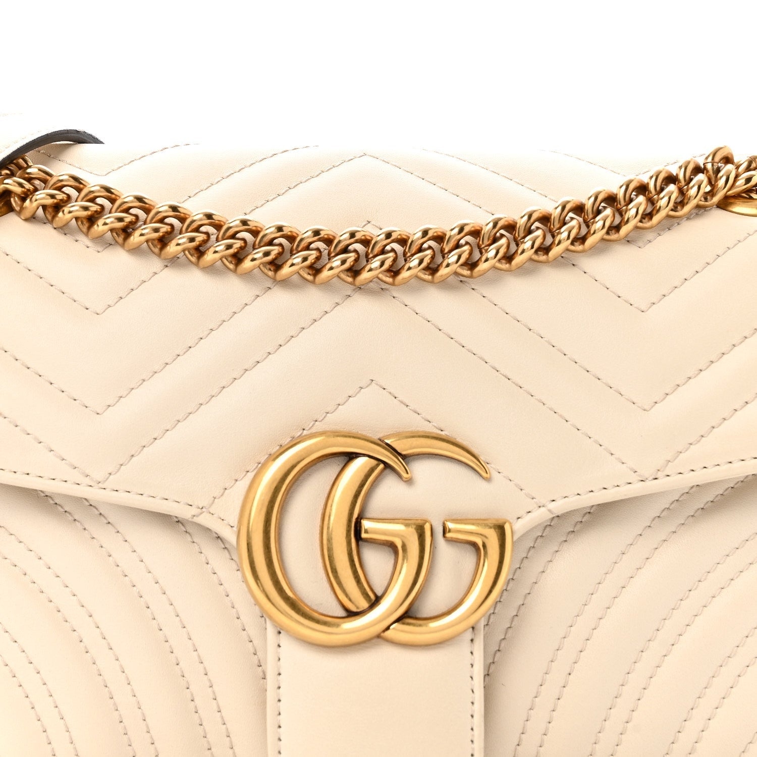 Gucci Calfskin Matelasse Small GG Marmont Shoulder Bag White