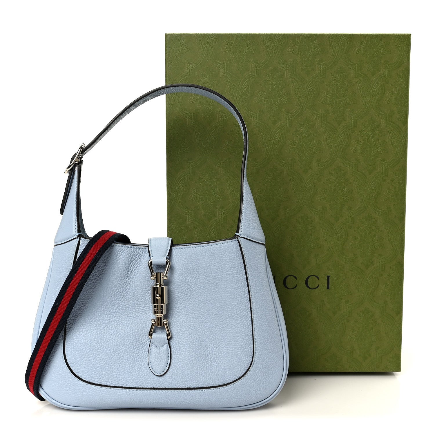 Gucci Grained Calfskin Web Medium Jackie 1961 Hobo Light Blue
