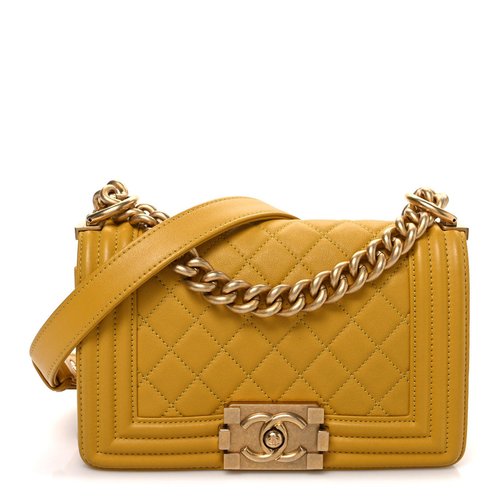 Chanel Lambskin Quilted Small Boy Flap Yellow