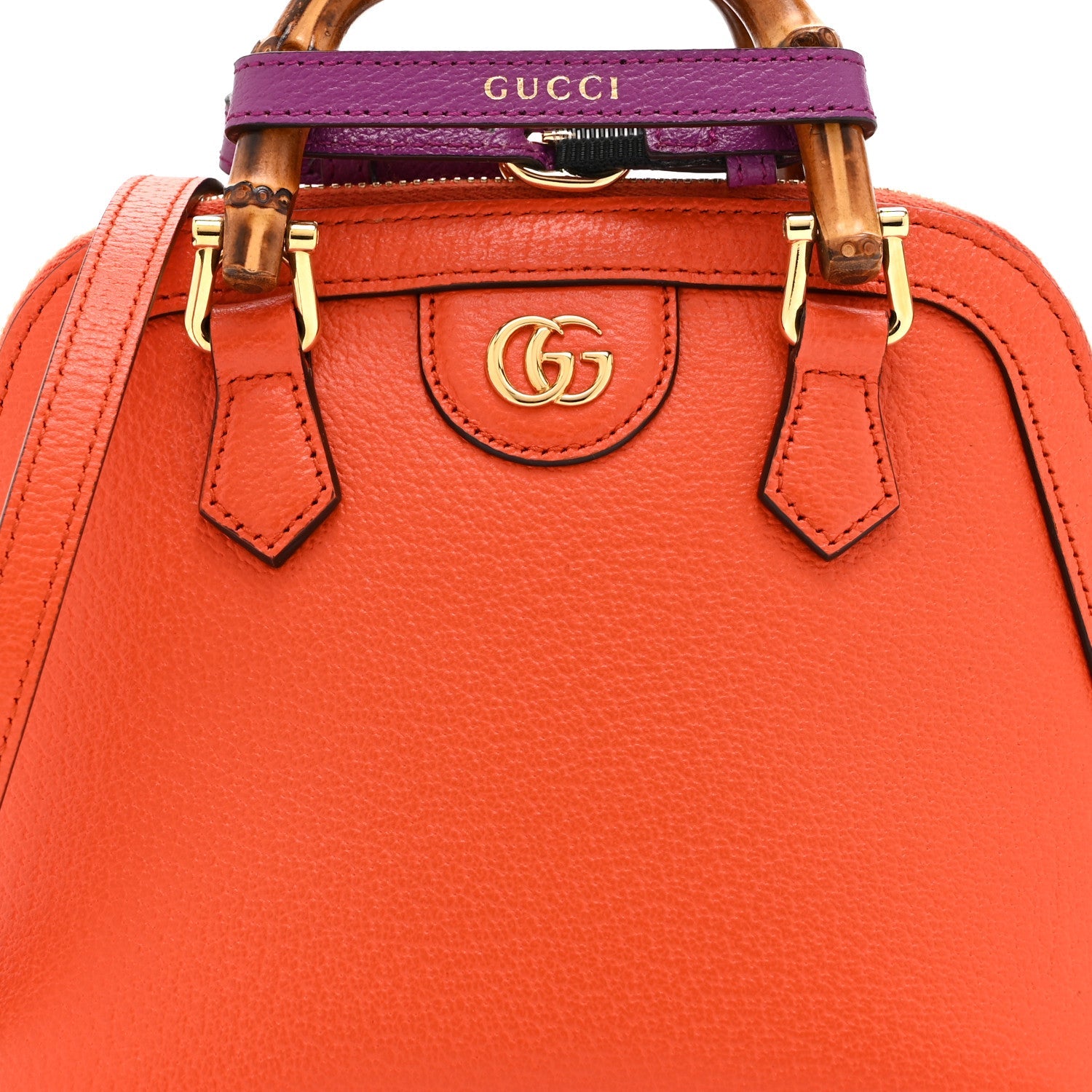 Gucci Textured Dollar Calfskin Mini Diana Dome Tote Bag Deep Orange Spicy Cyclamin