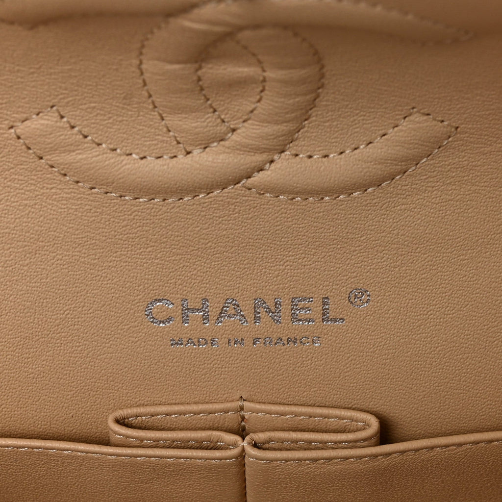Chanel Lambskin Quilted Medium Double Flap Beige