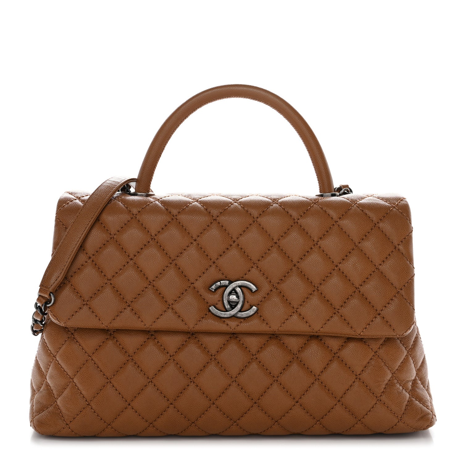 Chanel Caviar Quilted Medium Coco Handle Flap Camel