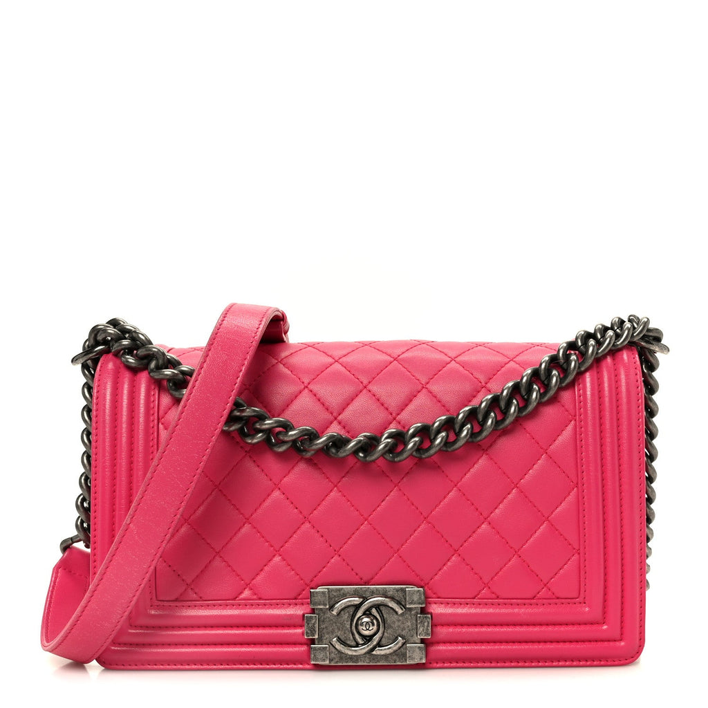 Chanel Lambskin Quilted Medium Boy Flap Dark Pink