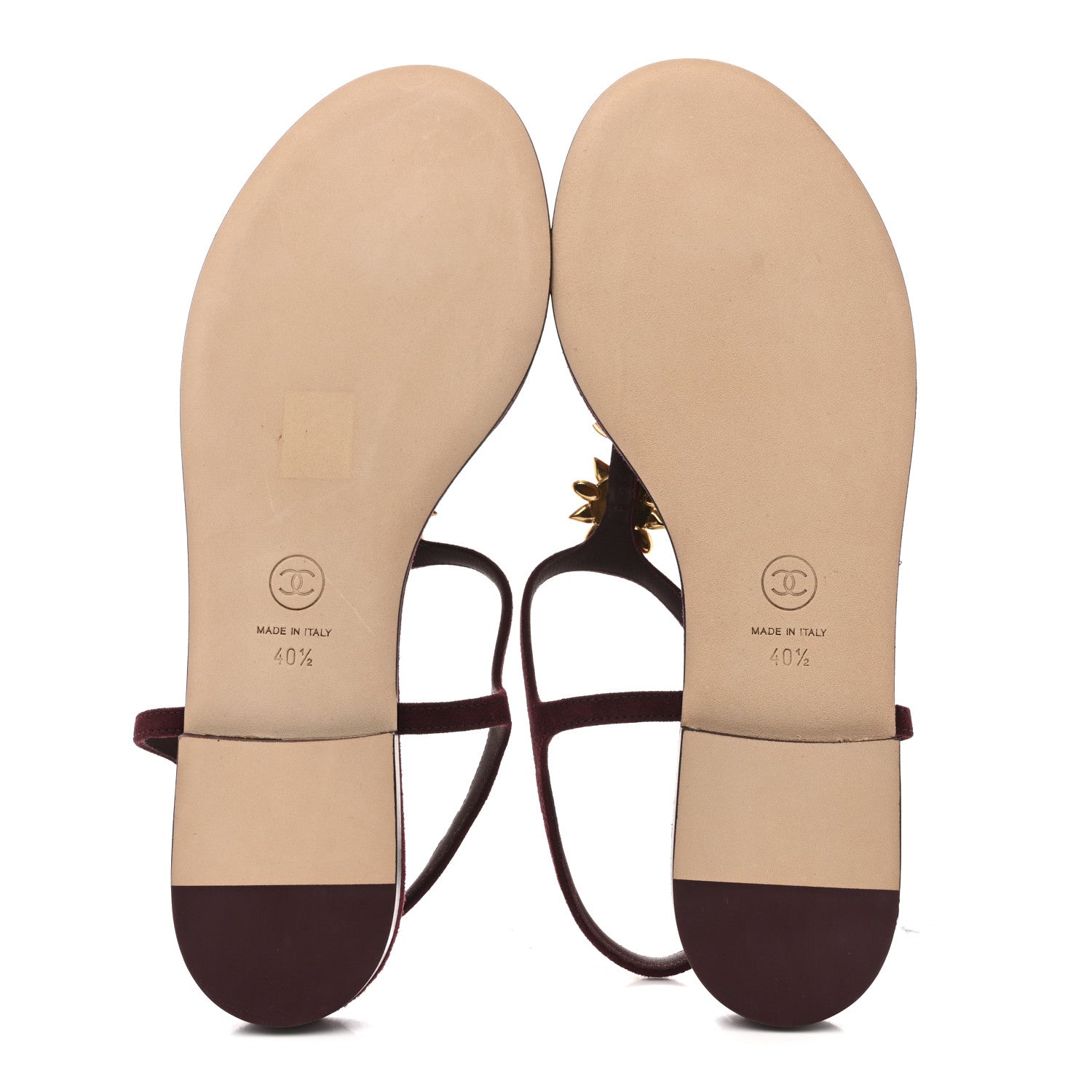 Chanel Suede Calfskin CC Crystal Thong Sandals 40.5 Burgundy
