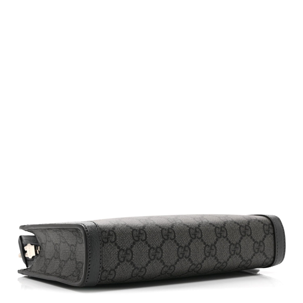 Gucci GG Supreme Monogram Textured Dollar Calfskin Web Small Ophidia Shoulder Bag  Grey Black Graphite Grey