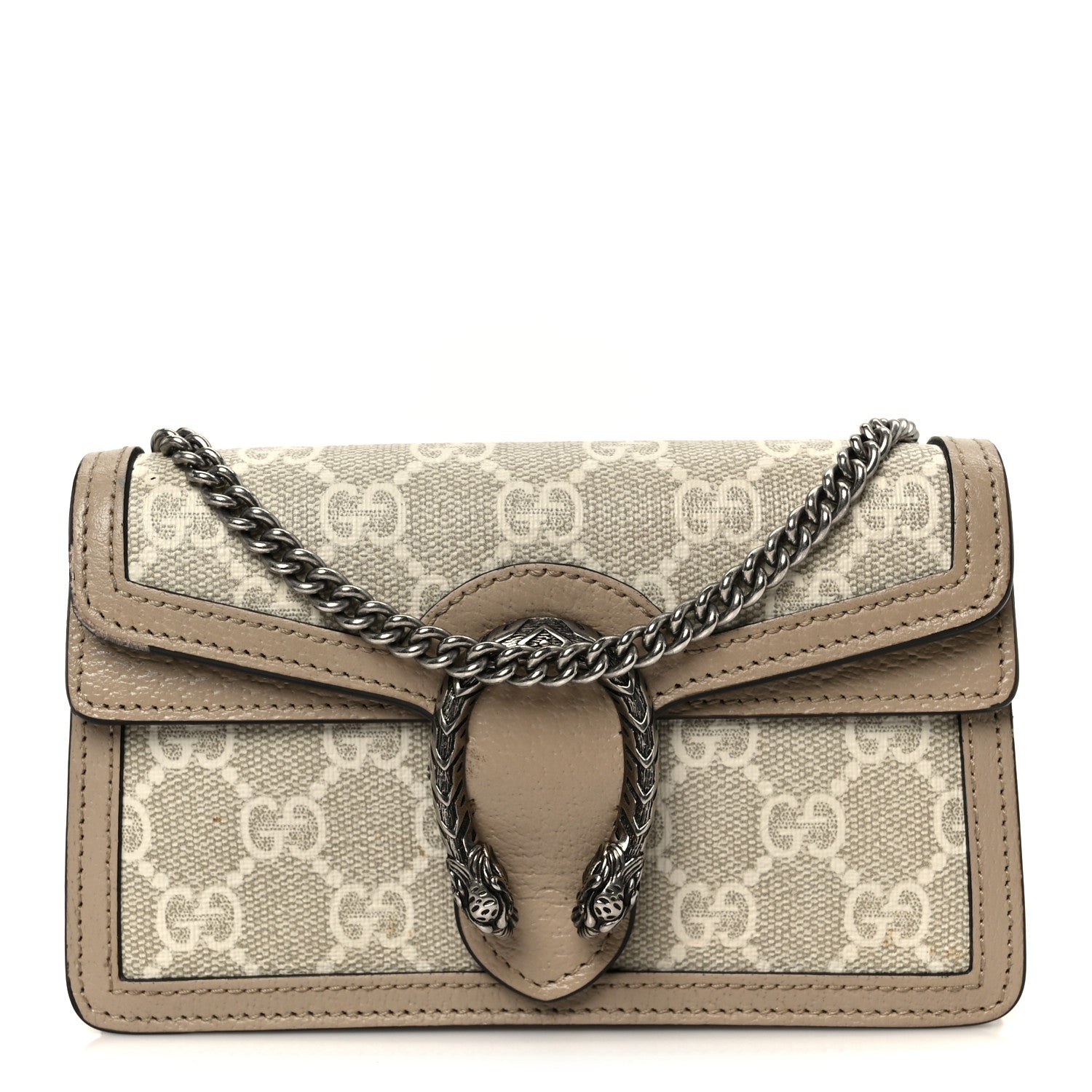 Gucci GG Supreme Monogram Textured Dollar Calfskin Super Mini Dionysus Shoulder Bag Beige Mystic White Oatmeal