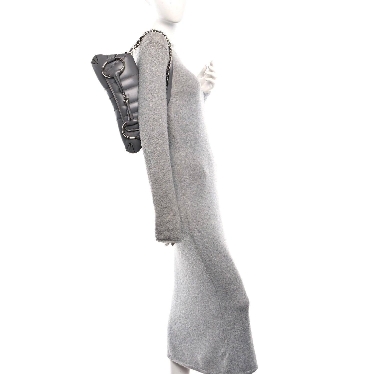 Gucci Nappa Vertical Matelasse Medium Maxi Horsebit Chain Shoulder Bag Grey