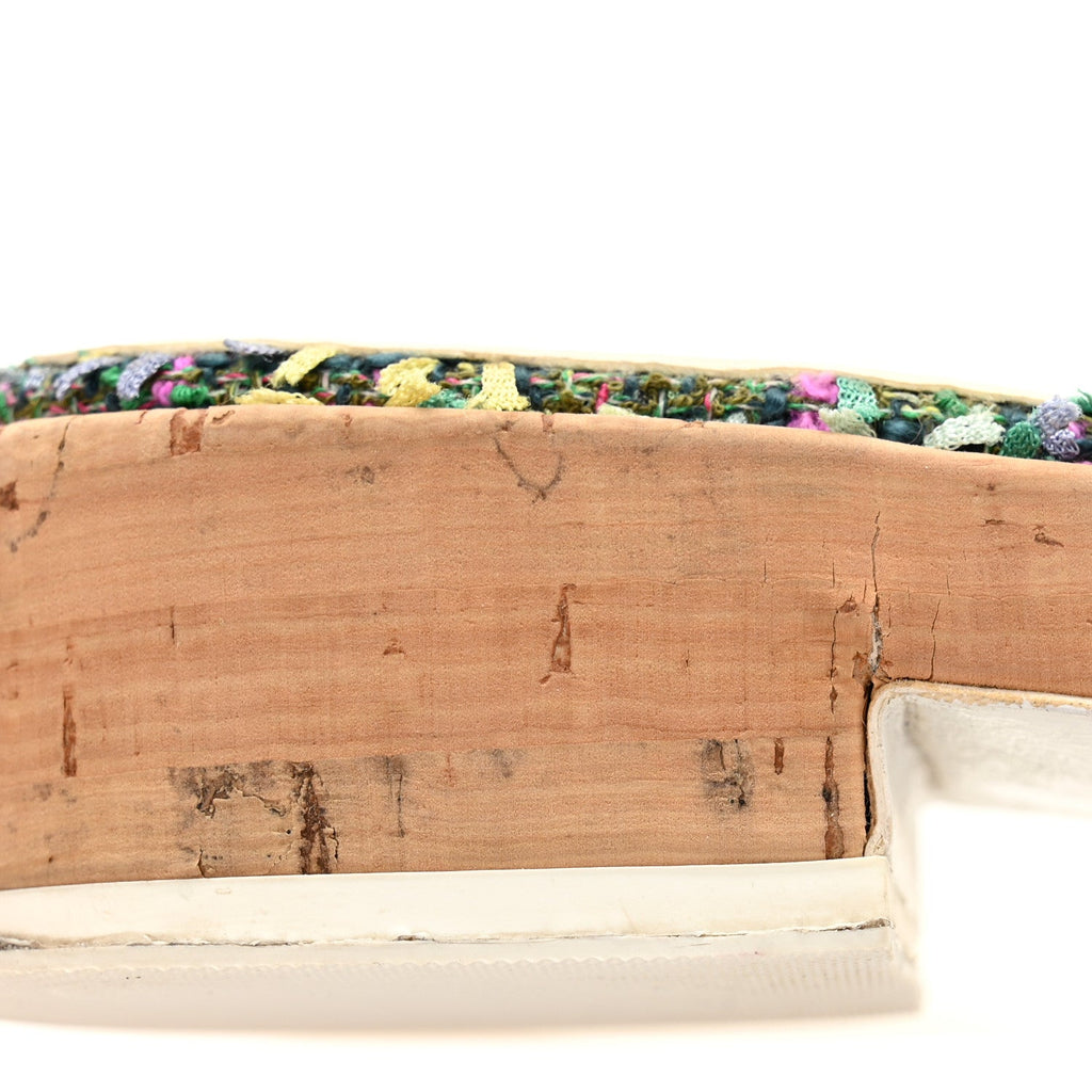 Chanel Tweed Cork CC Chain Mule Sandal 36.5 Green Multicolor