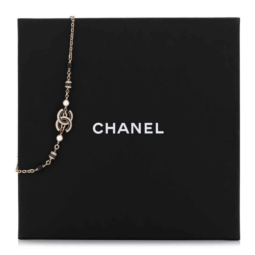 Glitter Enamel Crystal CC Beaded Choker Gold Black