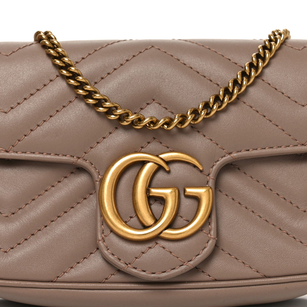 Gucci Calfskin Matelasse Super Mini GG Marmont Shoulder Bag Porcelain Rose