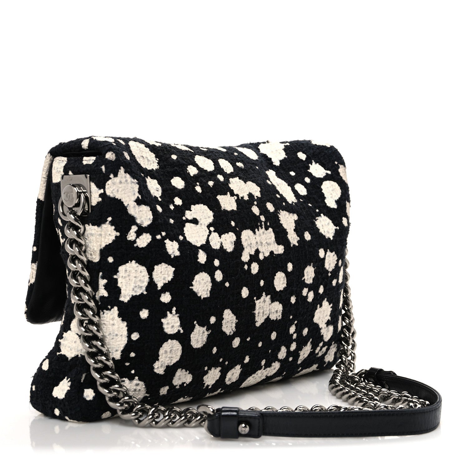 Chanel Tweed Paint Splatter Print Flap Black White