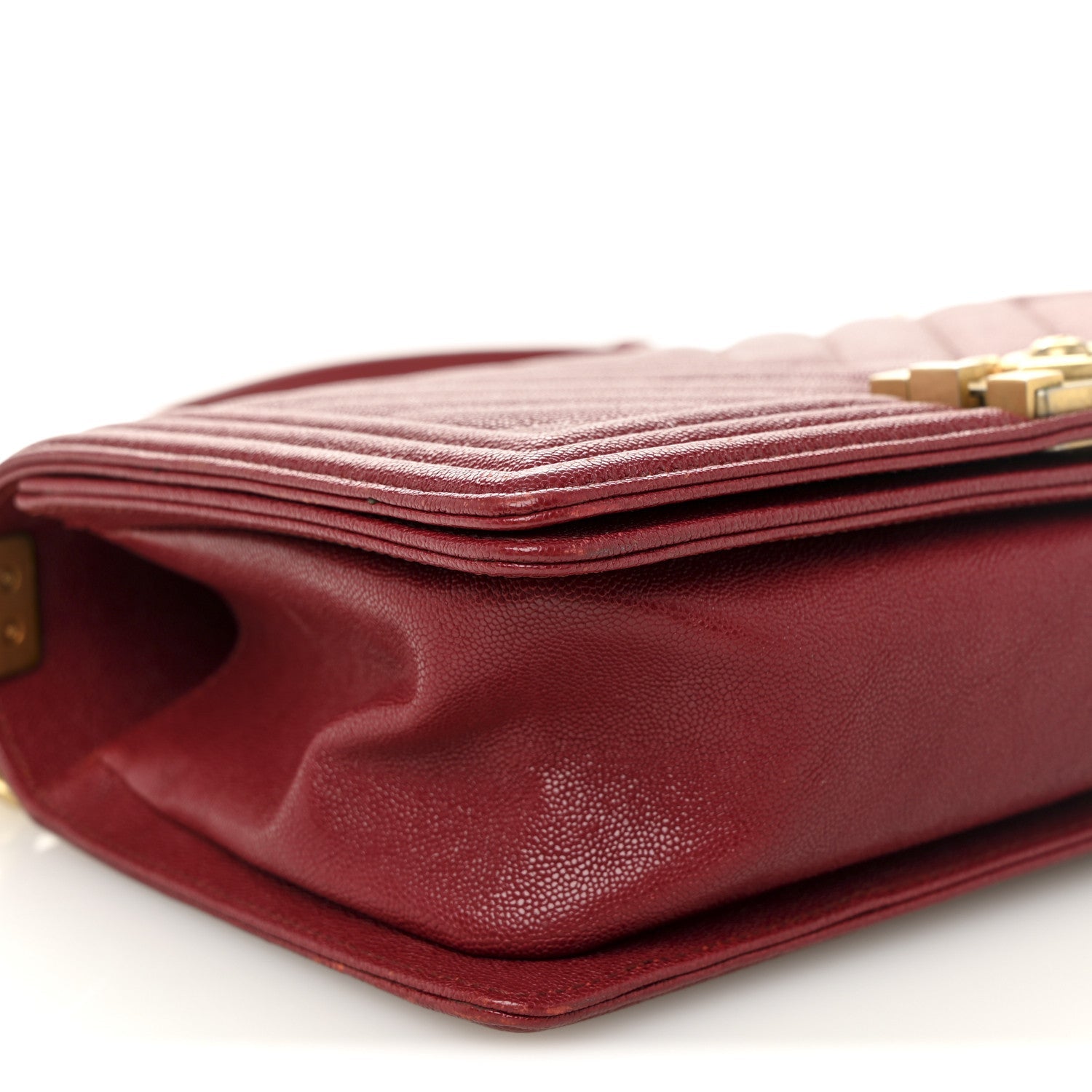 Chanel Caviar Chevron Quilted Medium Boy Flap Dark Red