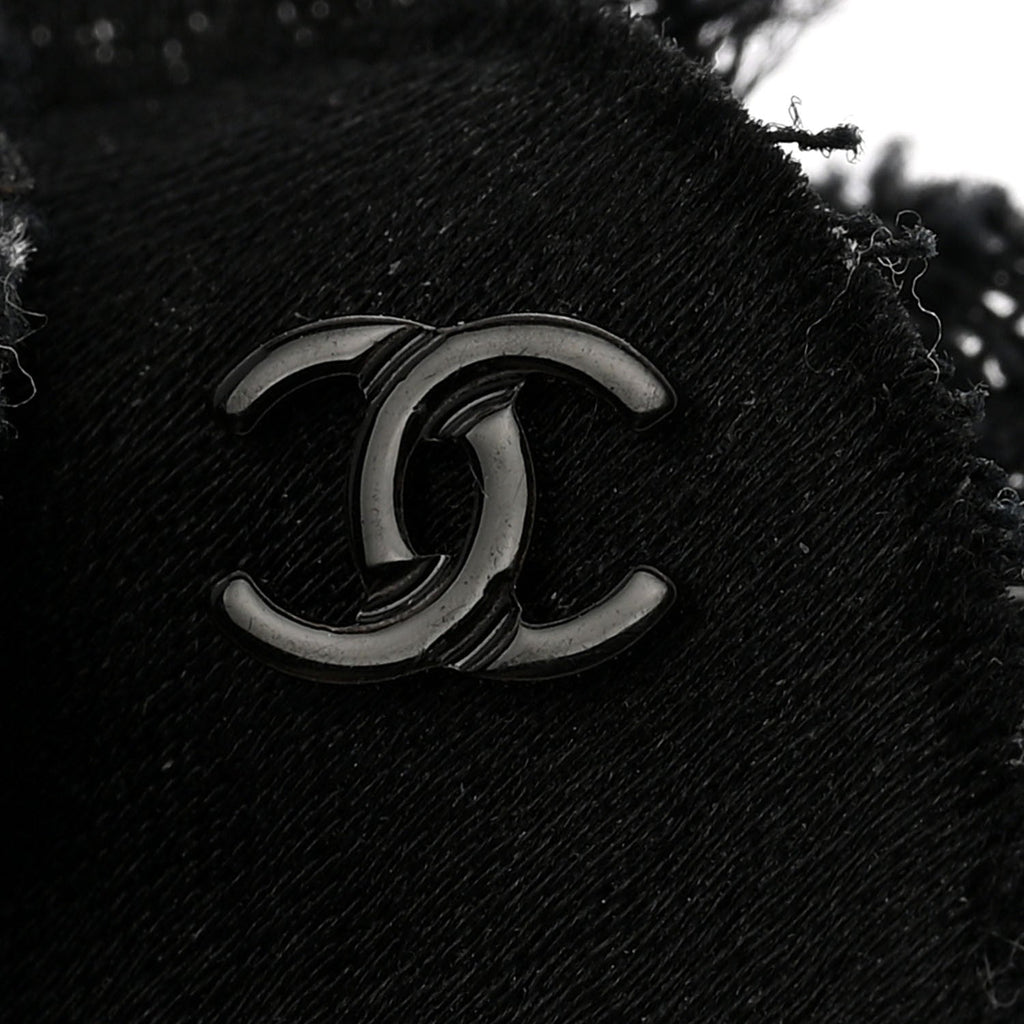 Chanel Tweed Camellia Pin Brooch Black White