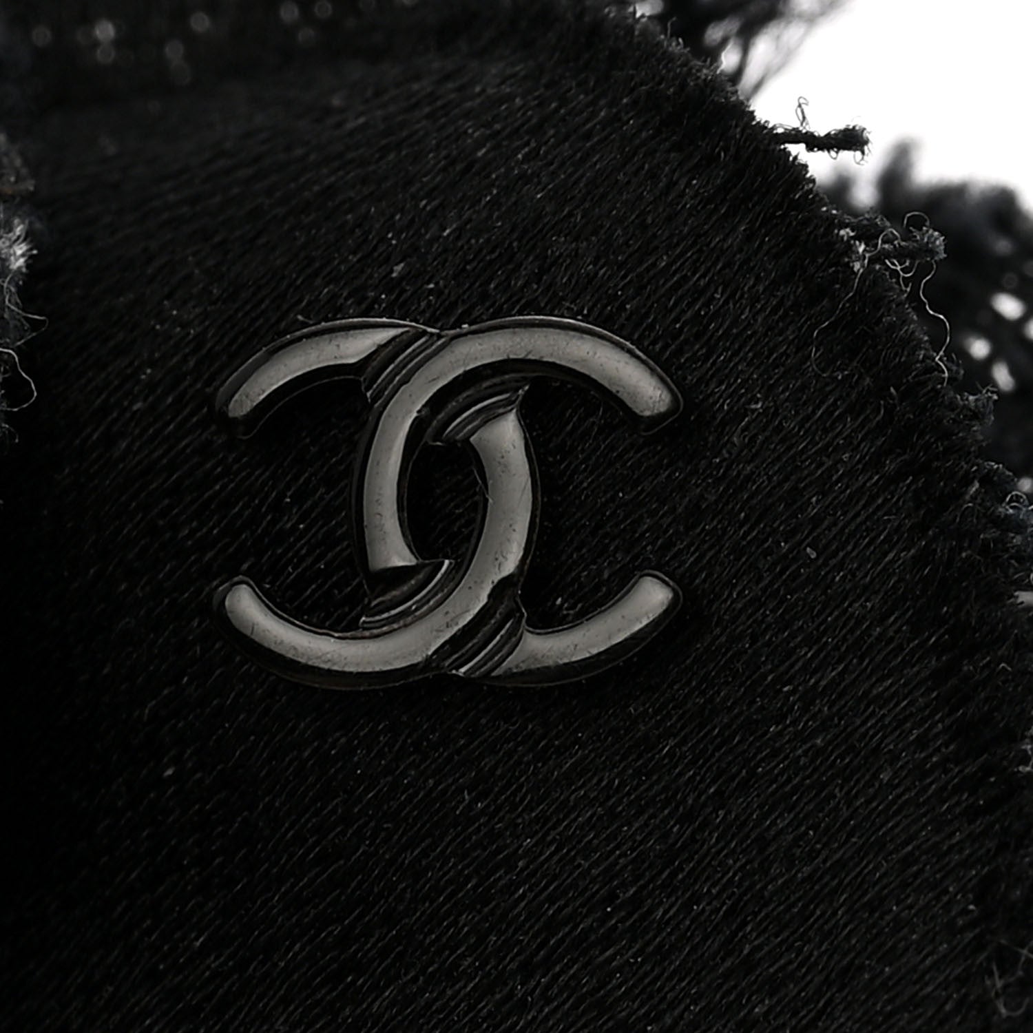Chanel Tweed Camellia Pin Brooch Black White