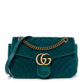 Gucci Velvet Matelasse Small GG Marmont Shoulder Bag Pavone Cyan