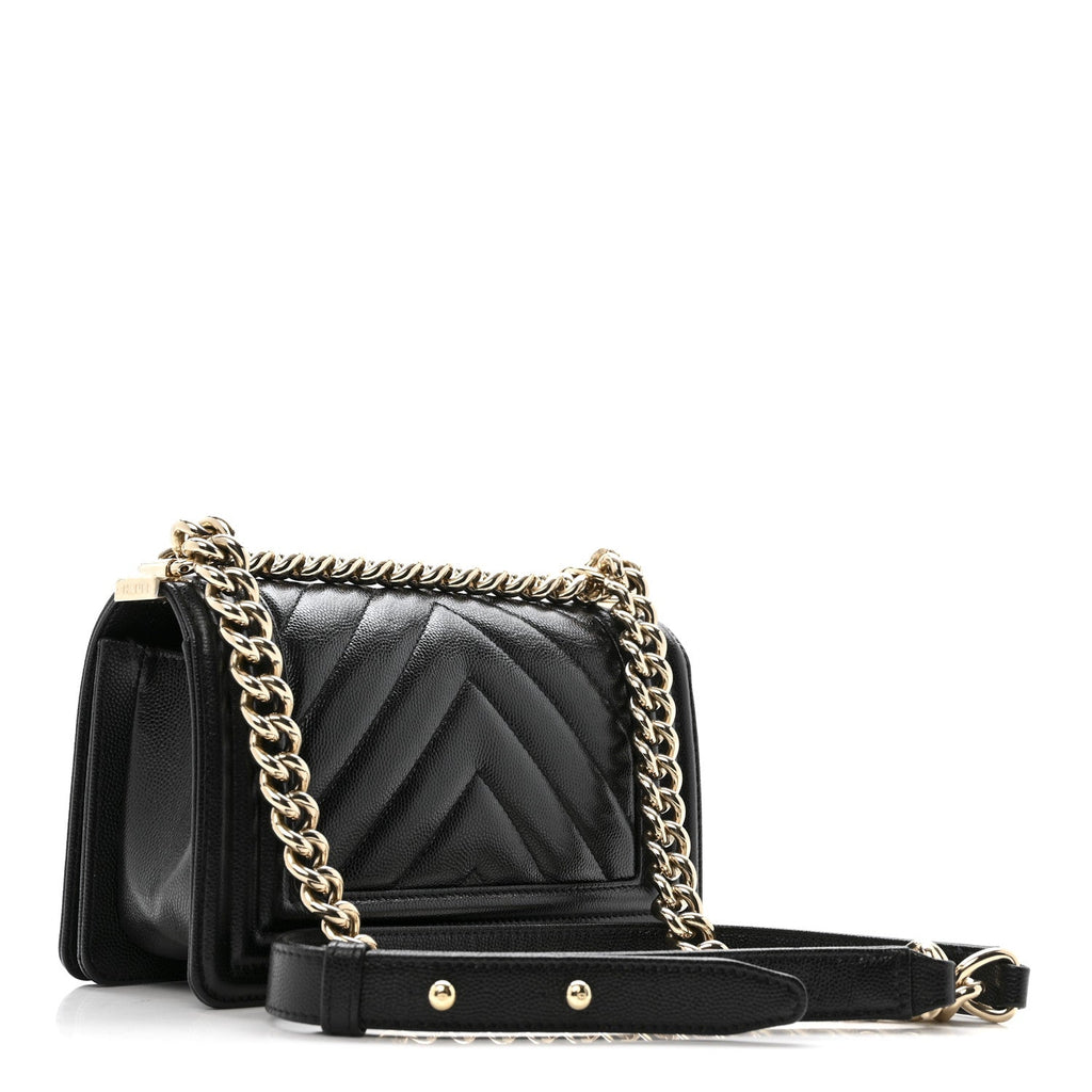 Chanel Caviar Chevron Quilted Small Boy Flap Black