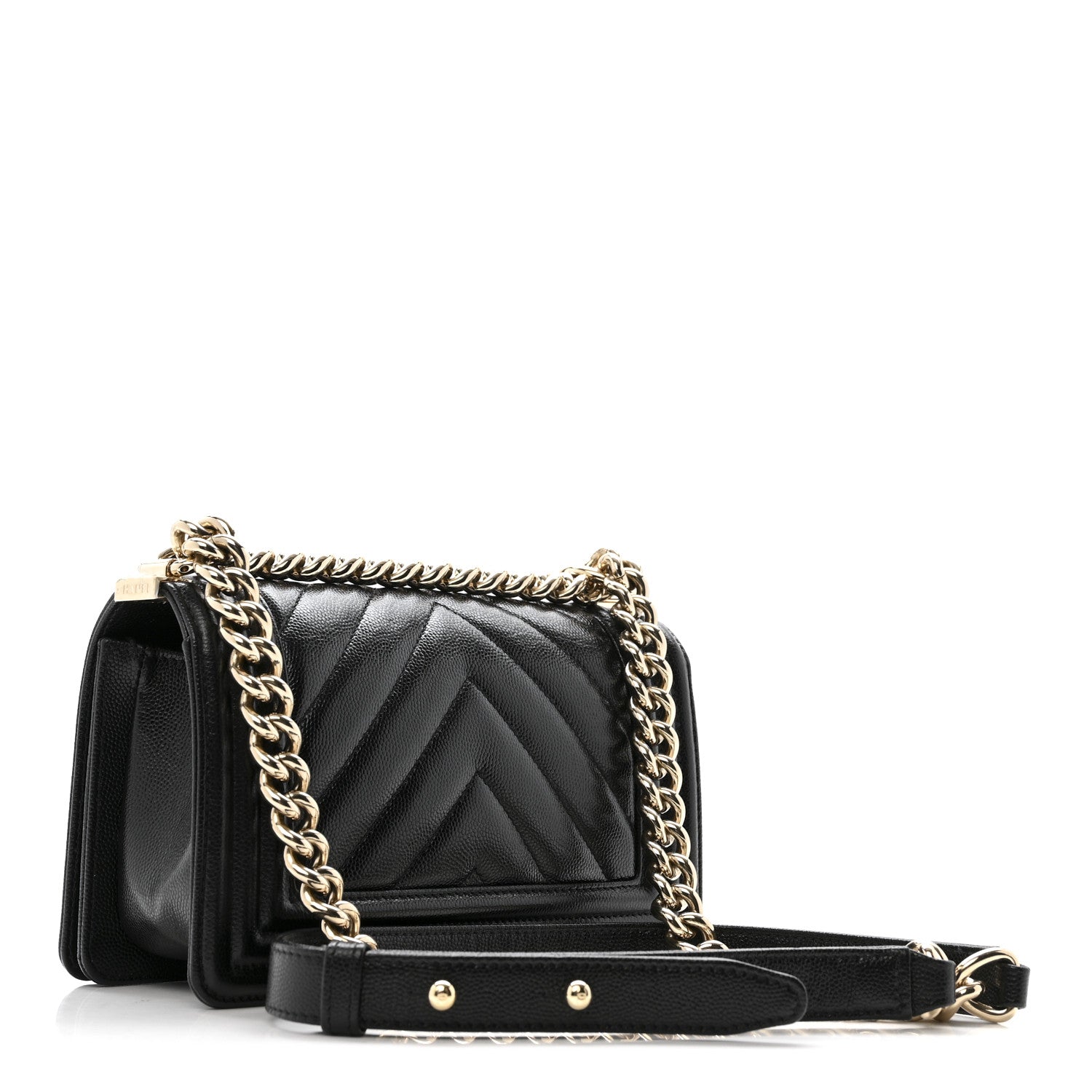 Chanel Caviar Chevron Quilted Small Boy Flap Black