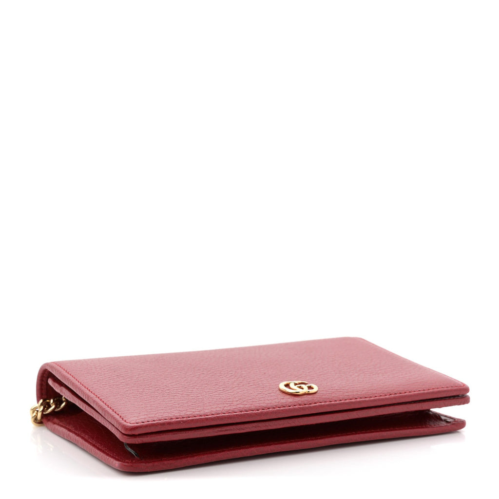 Gucci Dollar Calfskin Mini GG Marmont Chain Wallet Hibiscus Red