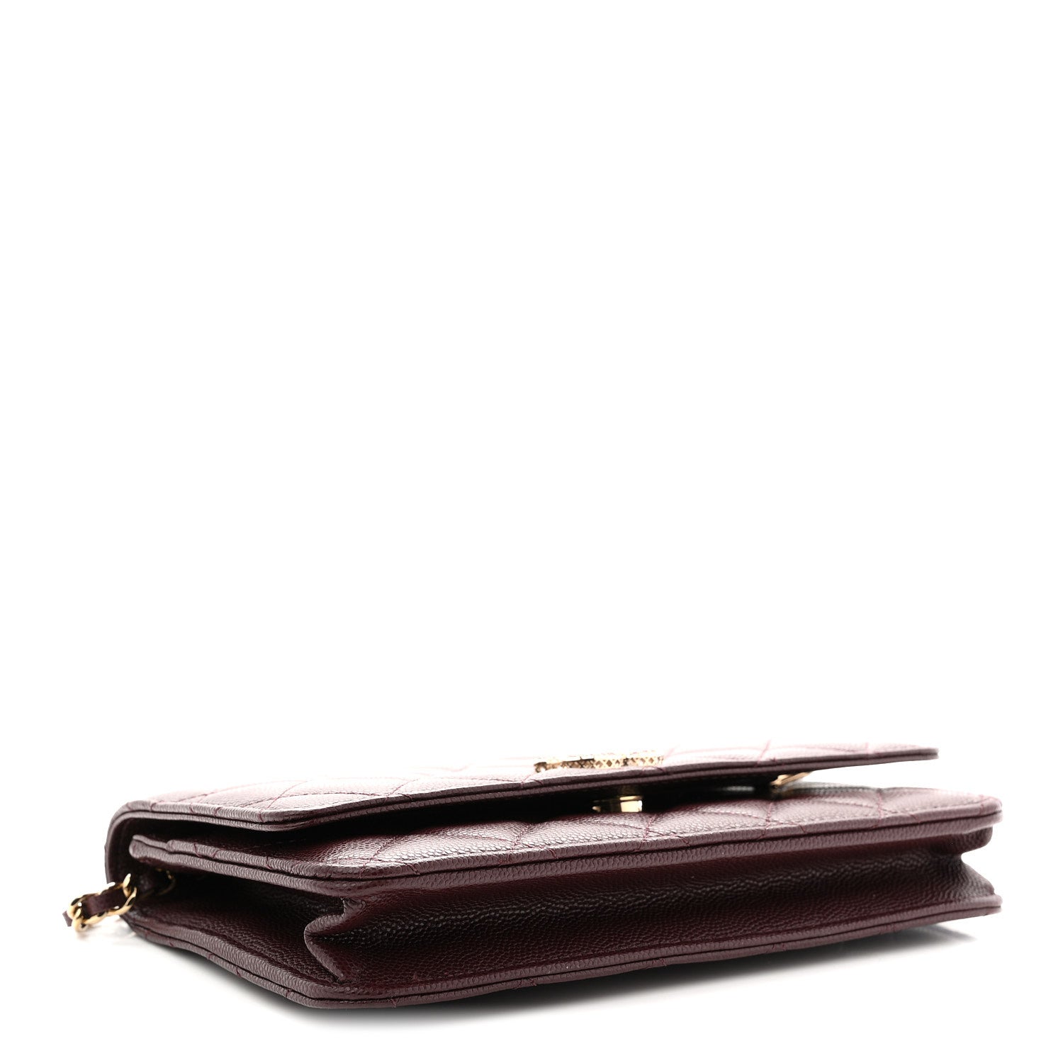 Chanel Shiny Caviar Quilted Strass Wallet On Chain WOC Bordeaux