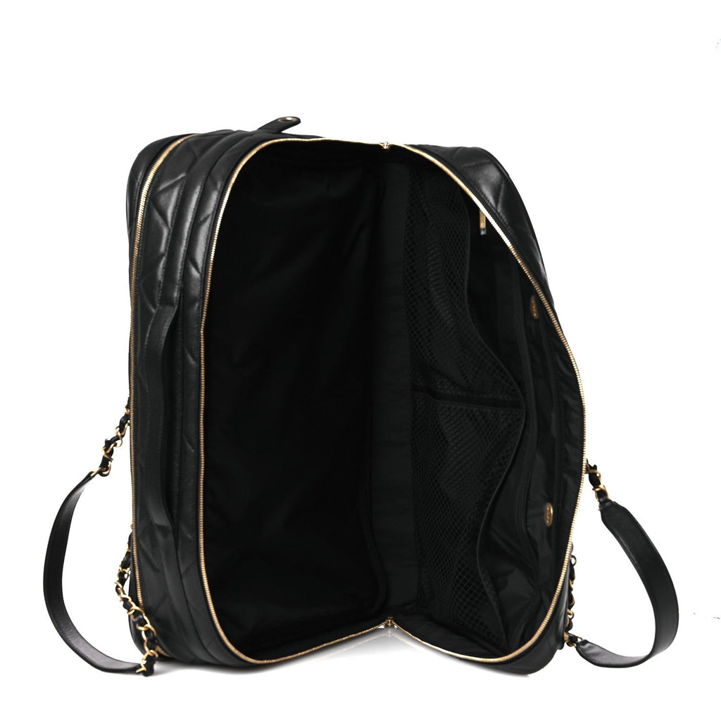 Chanel Shiny Grained Calfskin Quilted Large Travel Bowling Bag Black