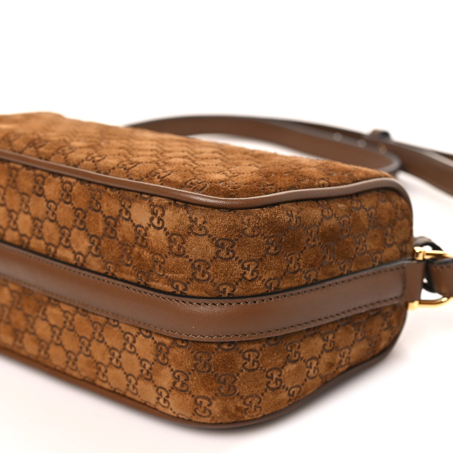 Gucci Suede GG Monogram Half Horsebit Mini Shoulder Bag Brown