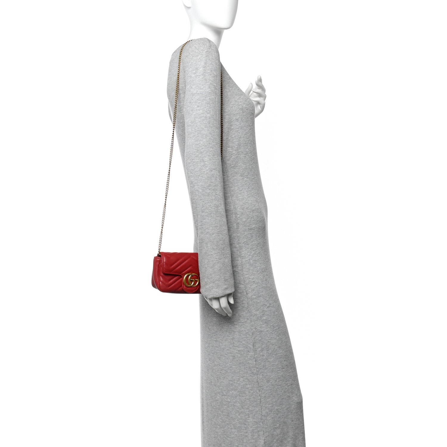 Gucci Calfskin Matelasse Super Mini GG Marmont Shoulder Bag Hibiscus Red