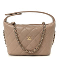 Chanel Caviar Quilted Hobo Clutch With Chain Dark Beige
