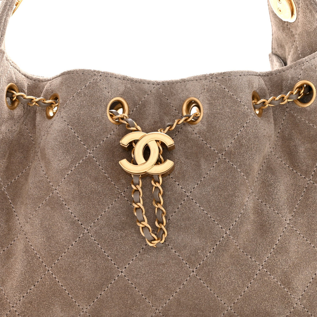 Chanel Suede Quilted Mini Chanel 25 Handbag Dark Grey