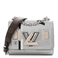 Louis Vuitton Calfskin Monogram Spaceship Embossed Twist Shoulder Bag PM Argent