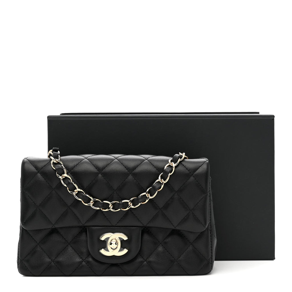 Chanel Lambskin Quilted Mini Rectangular Flap Black