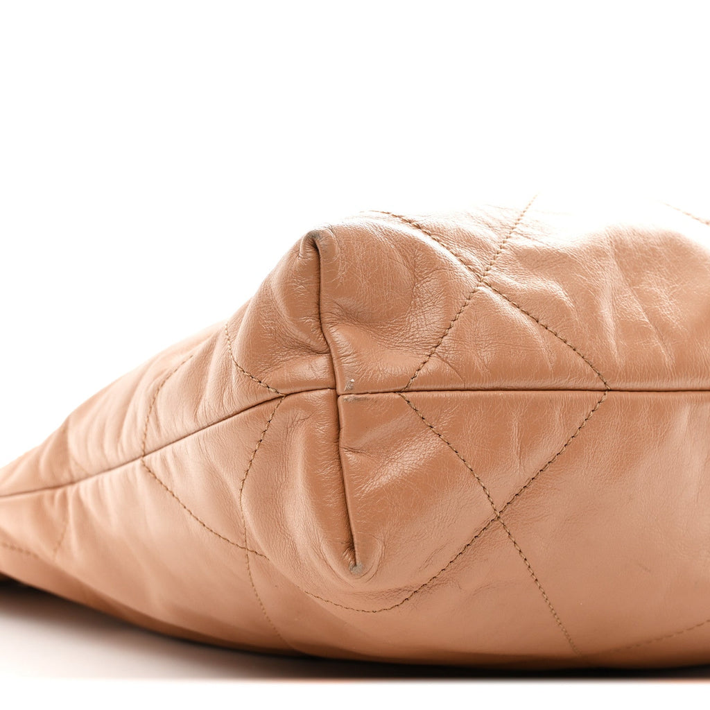 Chanel Shiny Calfskin Quilted Small Chanel 22 Beige