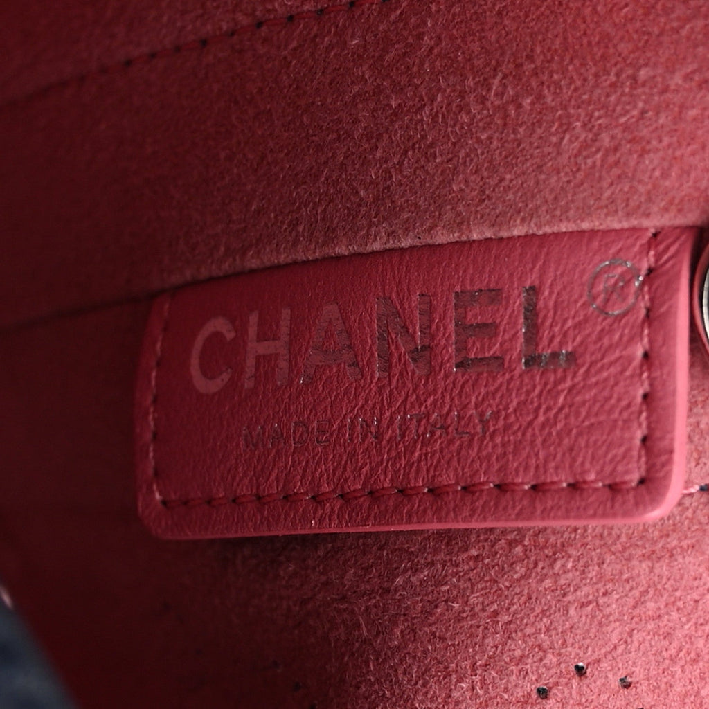 Chanel Calfskin Tweed Small Logo Eyelets Shopping Tote Navy Blue