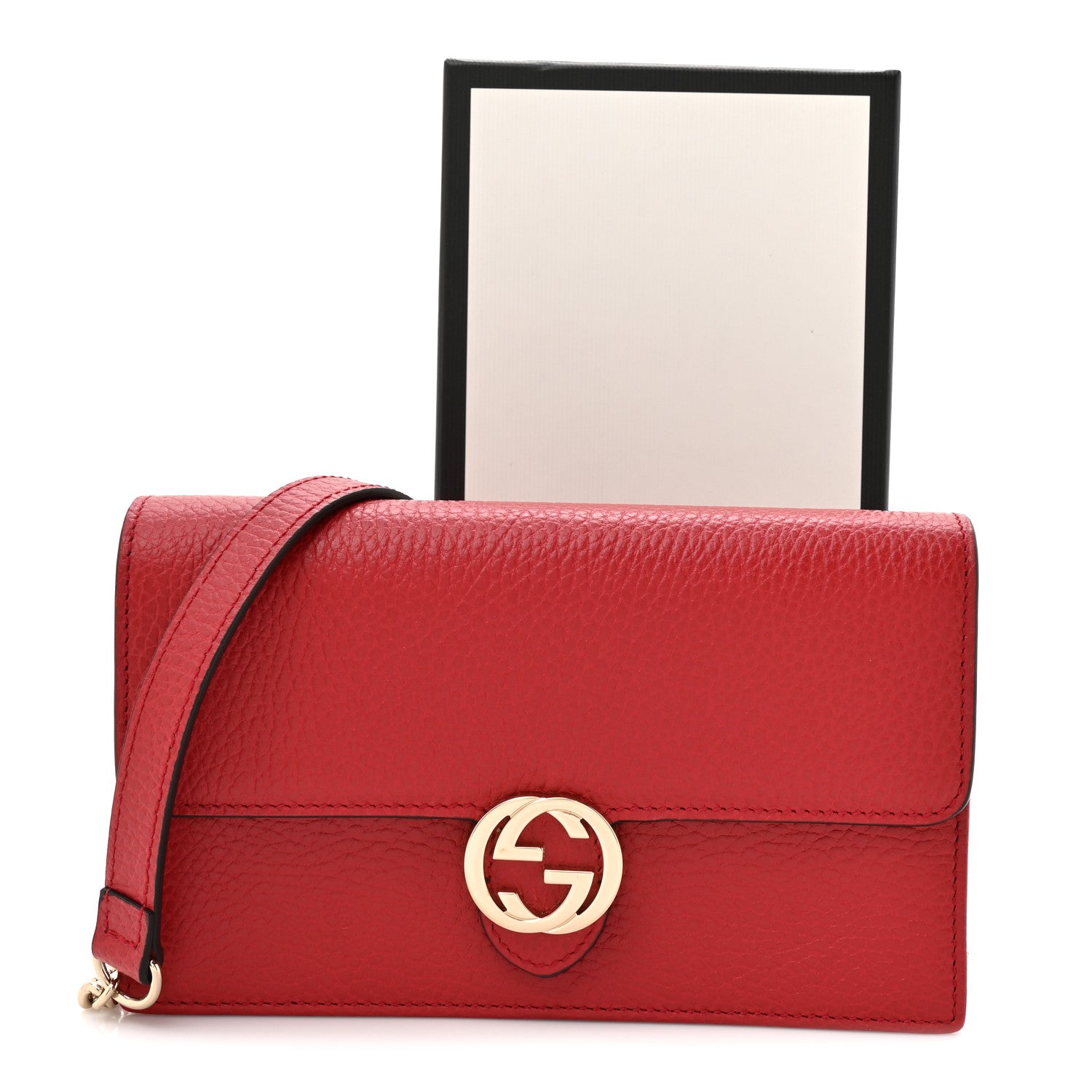 Gucci Dollar Calfskin Interlocking G Chain Wallet Red