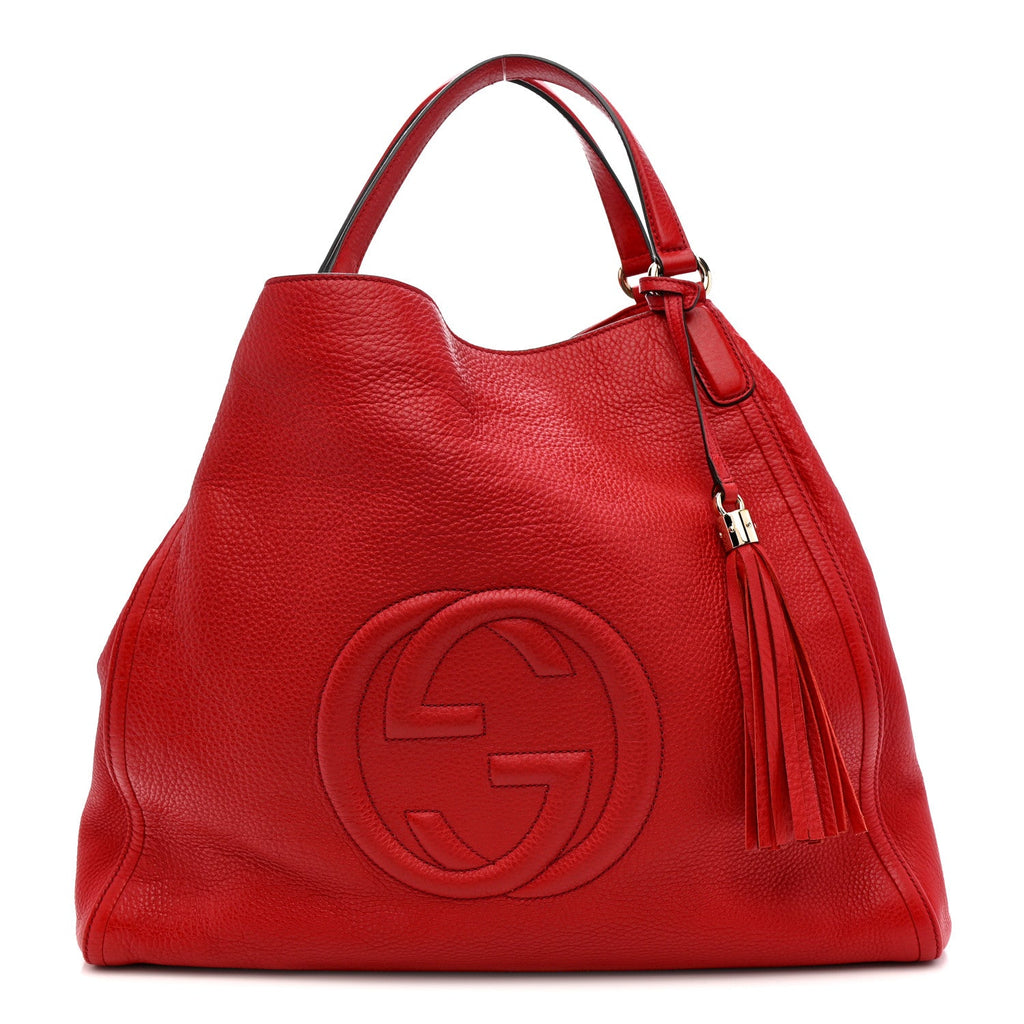 Gucci Pebbled Calfskin Large Soho Shoulder Bag Red