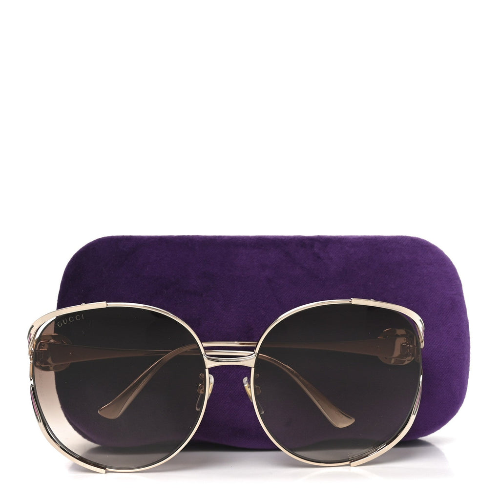 Gucci Metal Oversized Round Frame GG0225S Sunglasses Green Pink