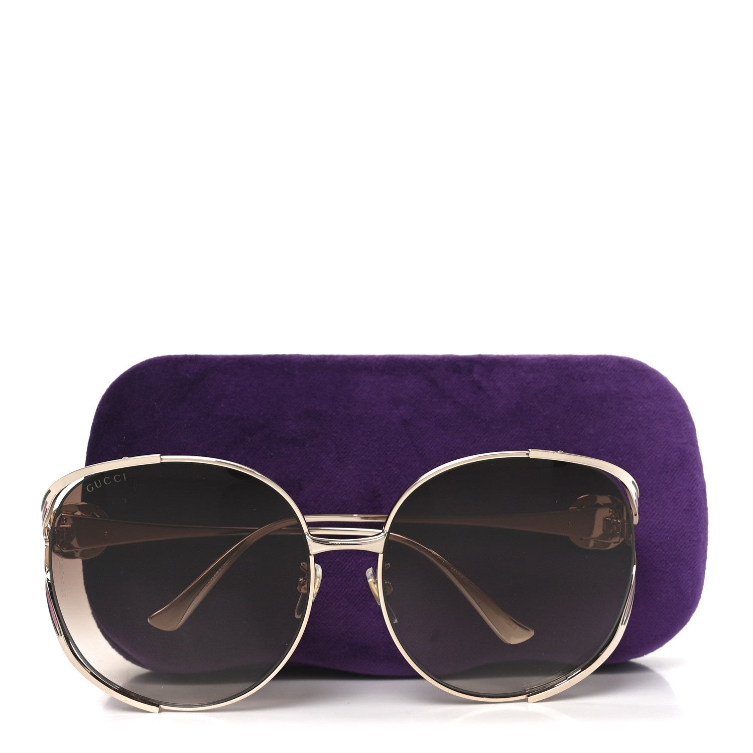 Gucci Metal Oversized Round Frame GG0225S Sunglasses Green Pink
