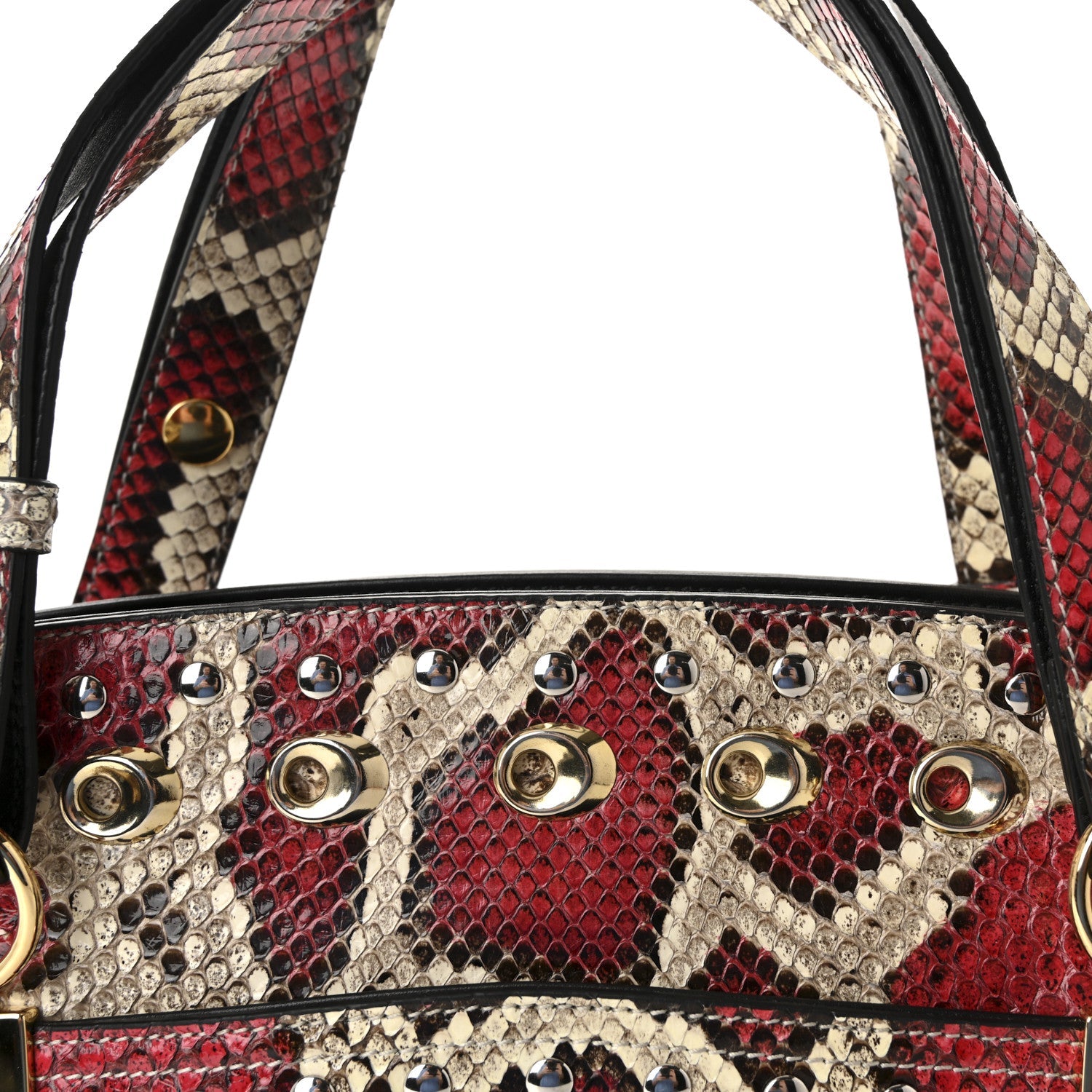 Gucci Snakeskin Large Arli Top Handle Bag Pink Beige