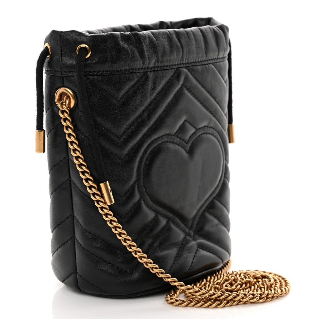 Gucci Calfskin Matelasse Mini GG Marmont 2.0 Bucket Bag Black