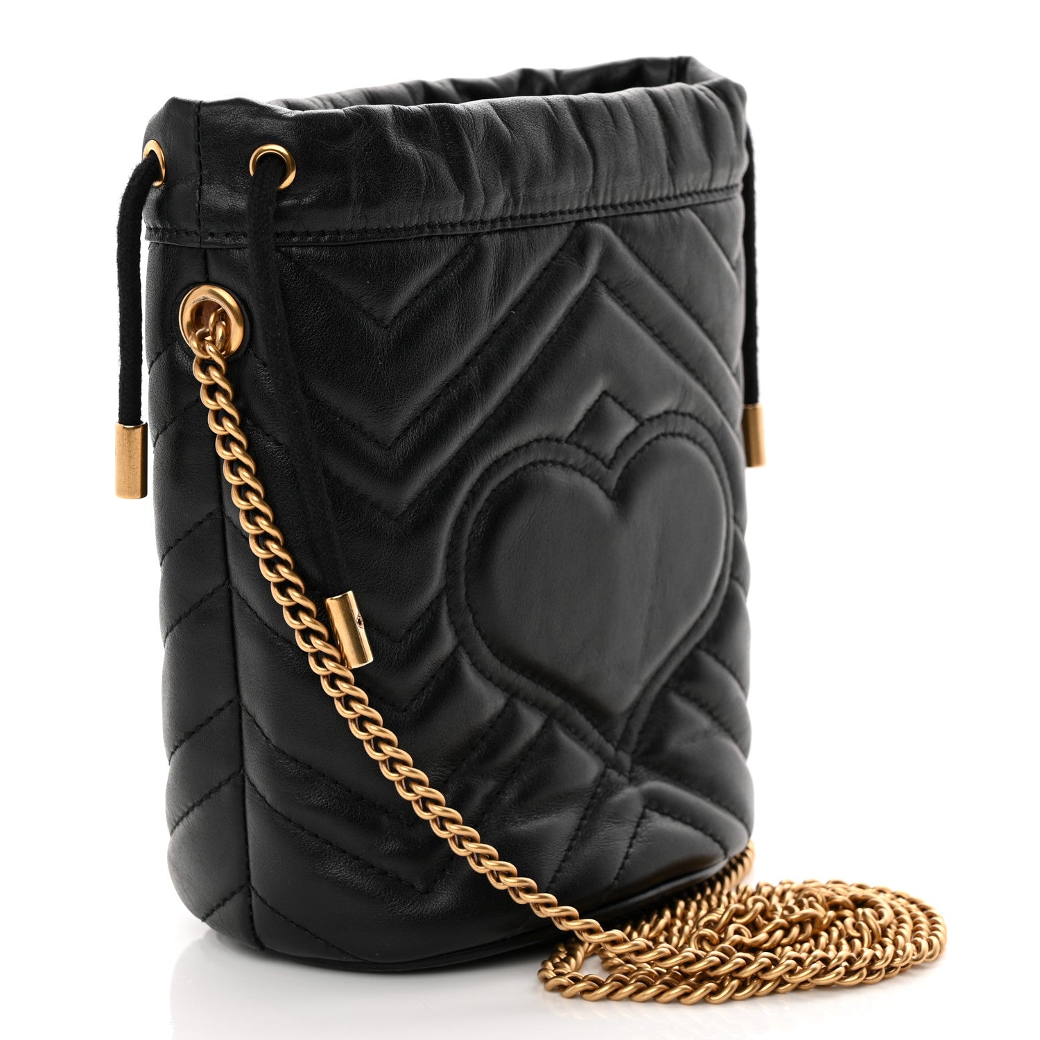 Gucci Calfskin Matelasse Mini GG Marmont 2.0 Bucket Bag Black