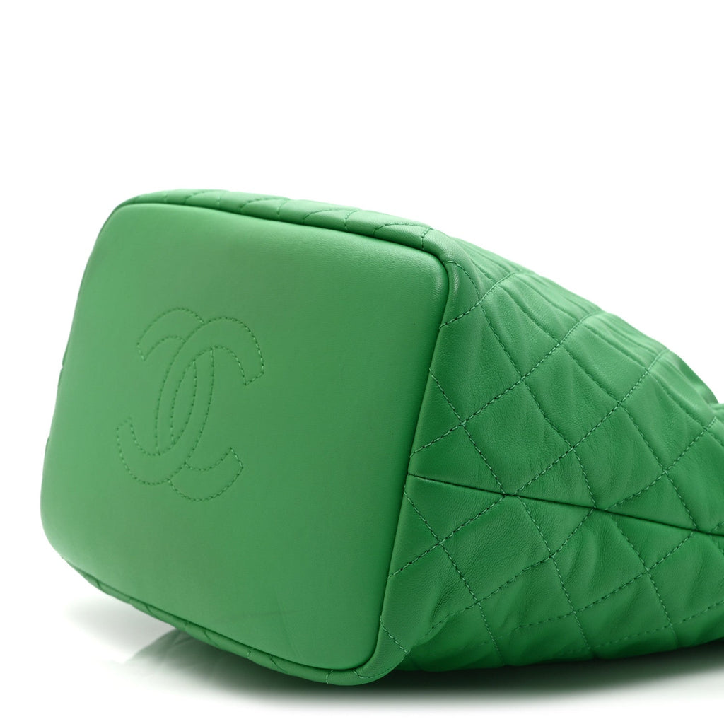 Chanel Lambskin Quilted Large Perfect Meeting Hobo Green