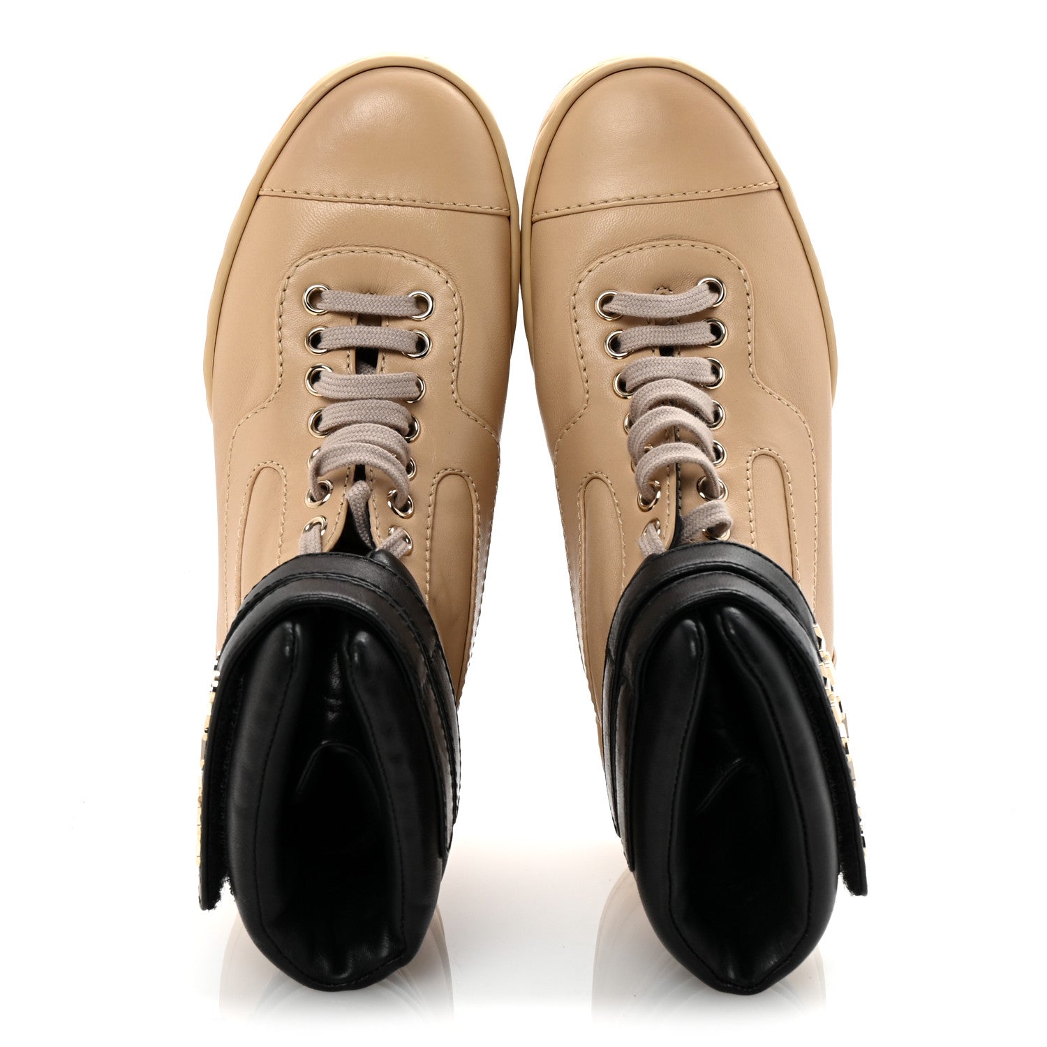Lambskin Logo High Top Sneakers 35.5 Ivory Black