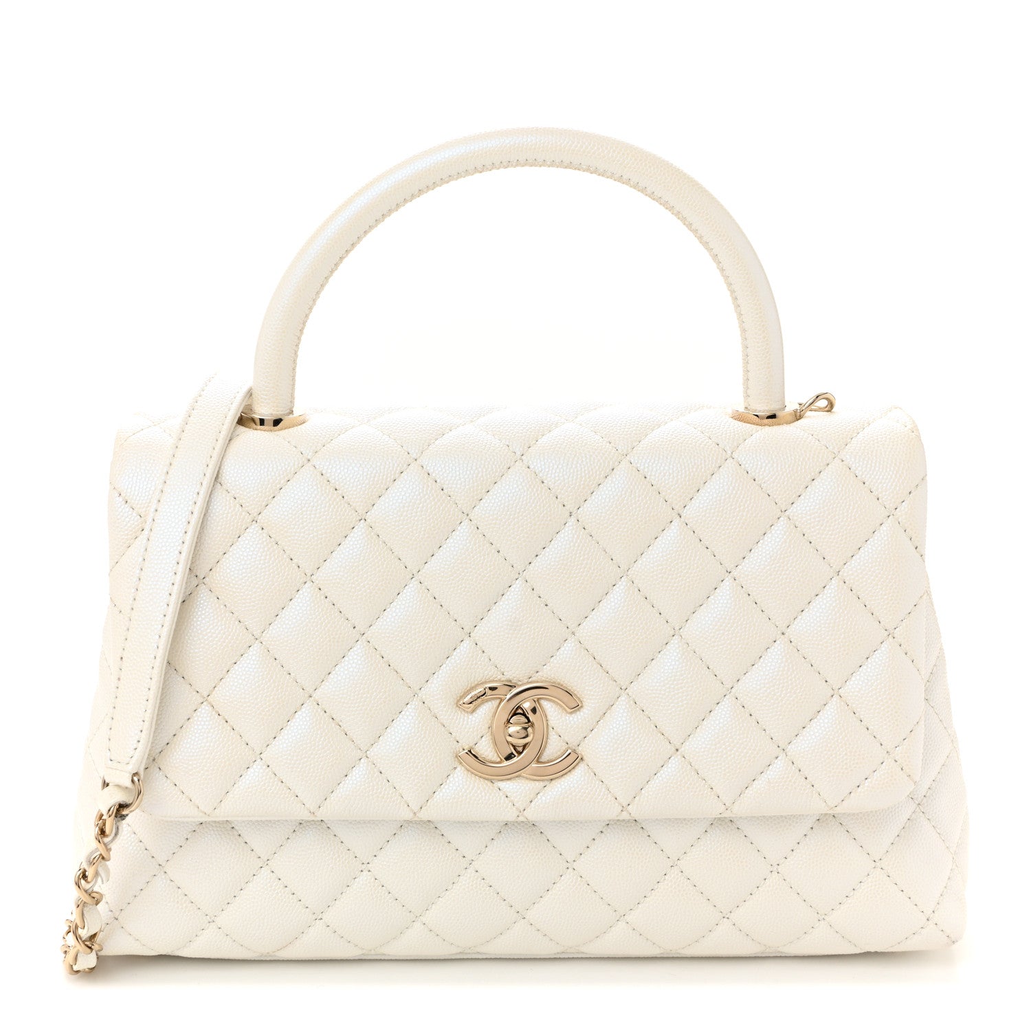 Chanel Iridescent Caviar Quilted Small Coco Handle Flap White