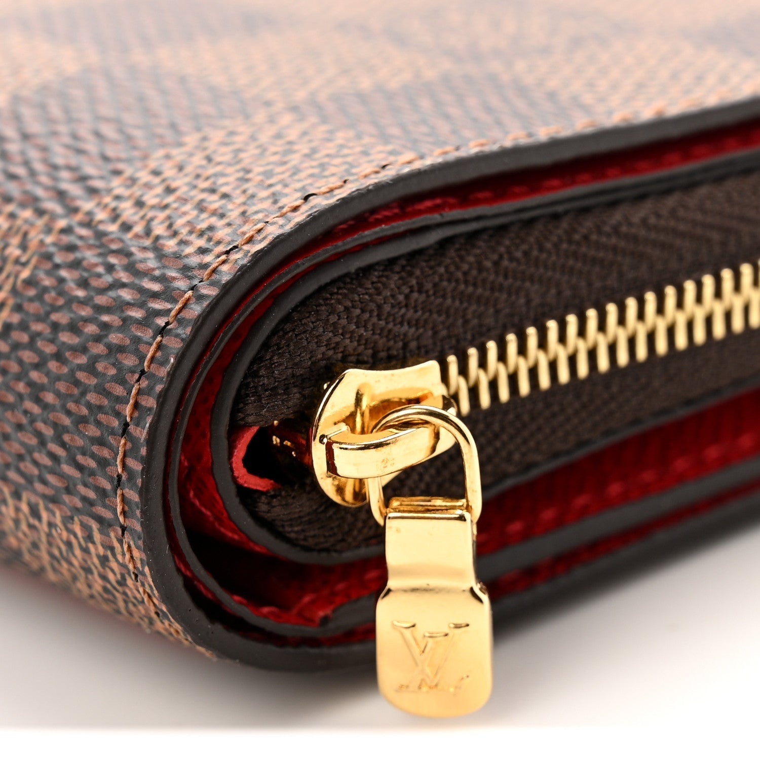 Louis Vuitton Damier Ebene Lou Zippy Compact Wallet Cerise Red