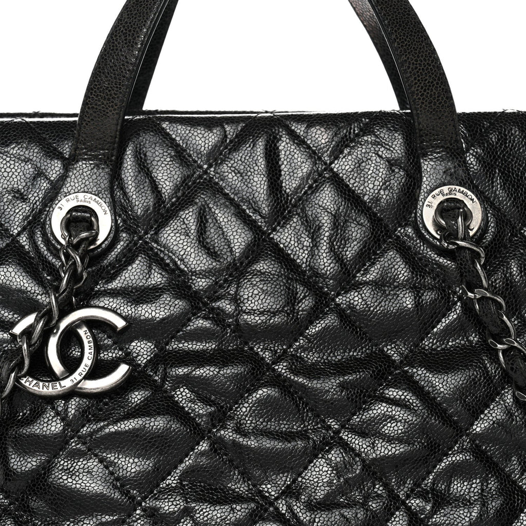Chanel Crumpled Grained Calfskin Quilted CC Crave Tote Black