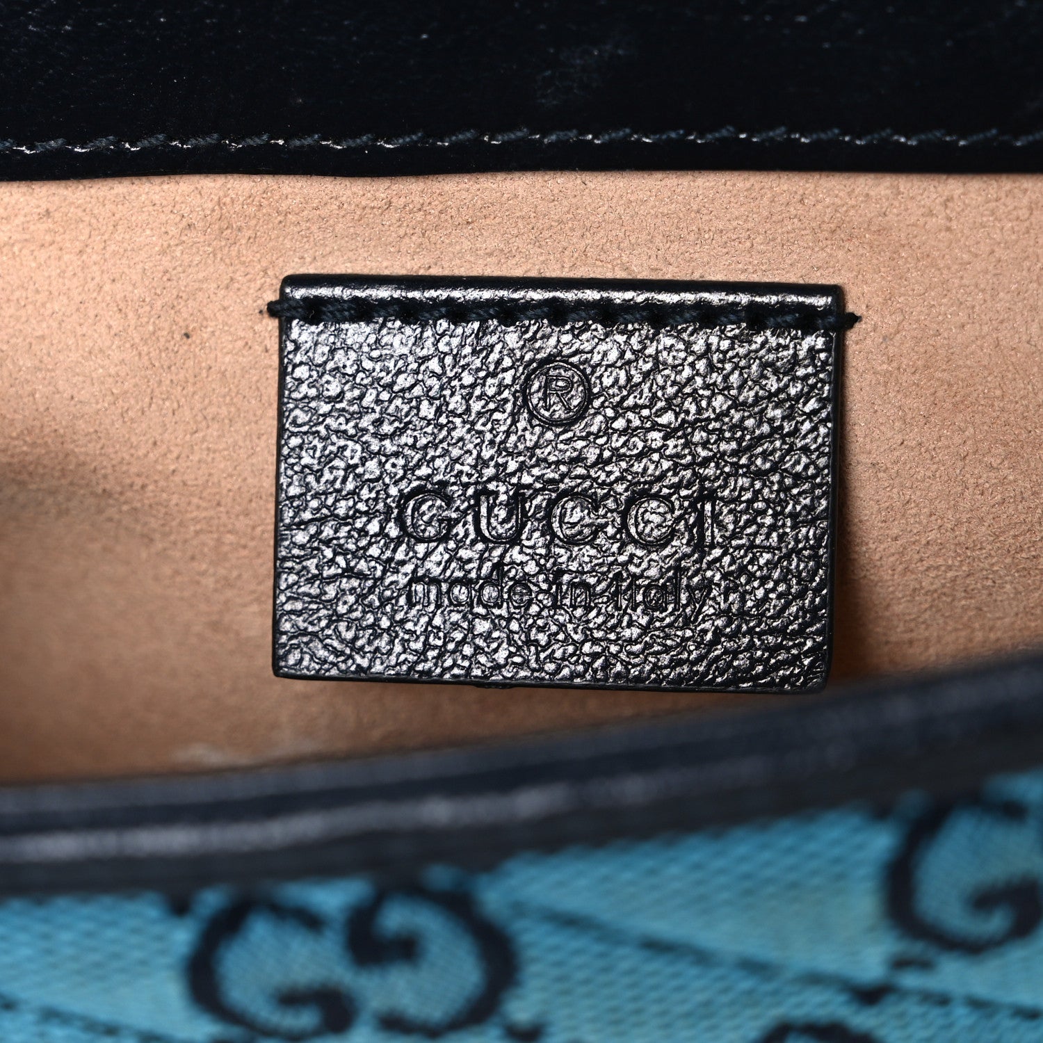 Gucci Monogram Multicolor Matelasse Diagonal Super Mini GG Marmont Shoulder Bag Light Blue