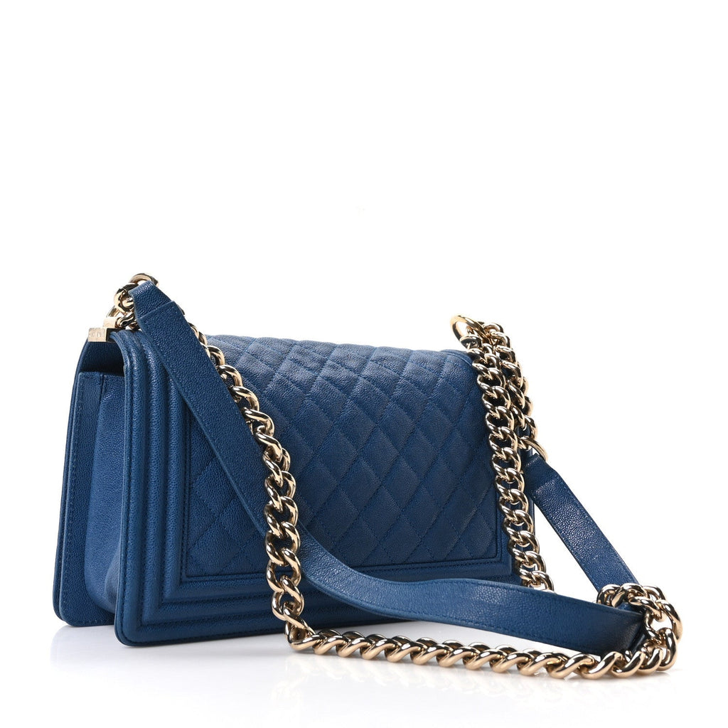 Chanel Iridescent Caviar Quilted Medium Boy Flap Dark Blue