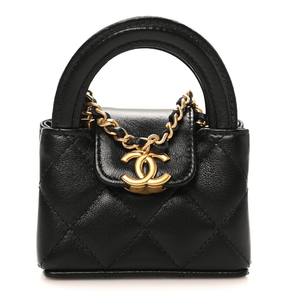 Chanel Shiny Lambskin Quilted Mini Kelly Bag Charm Black