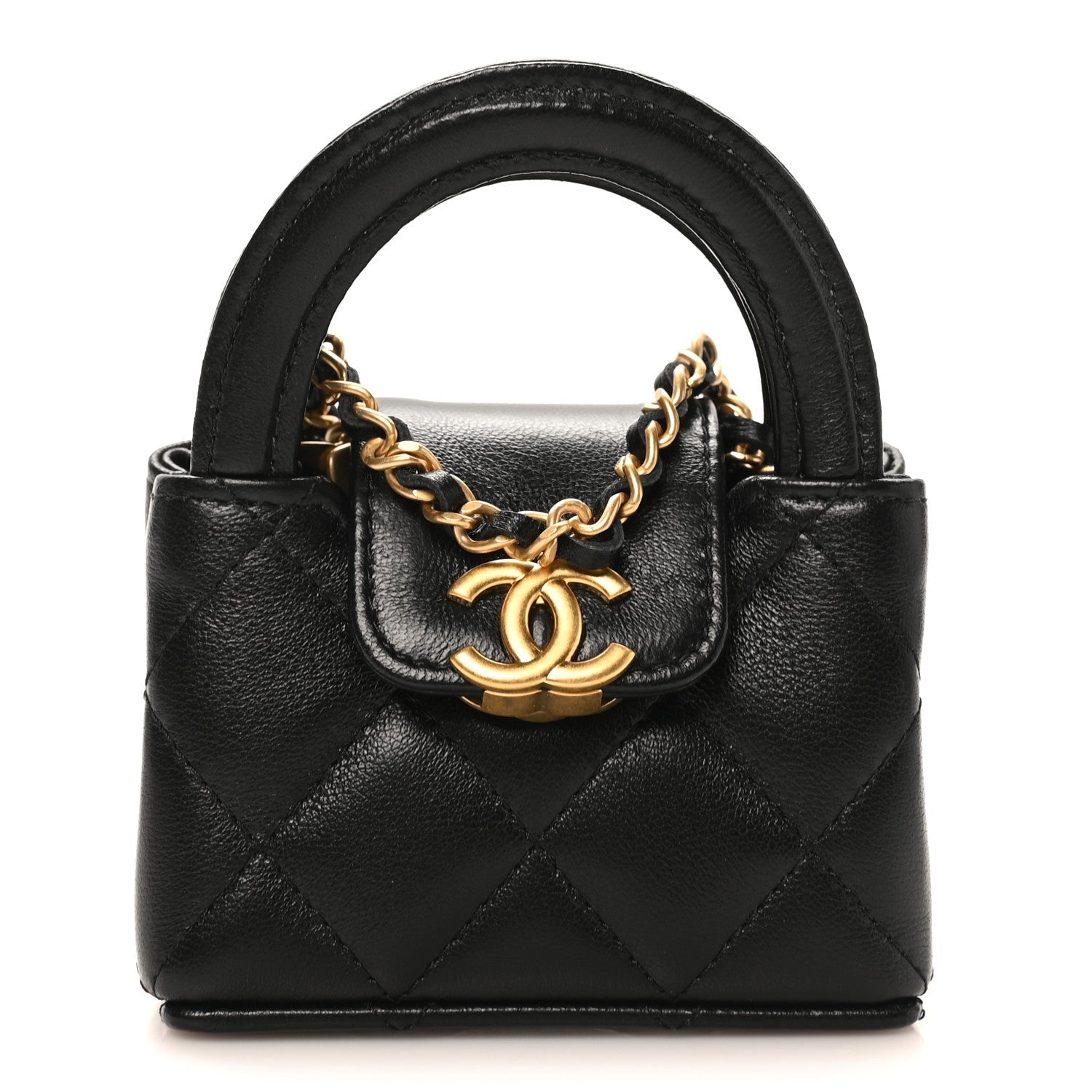 Chanel Shiny Lambskin Quilted Mini Kelly Bag Charm Black