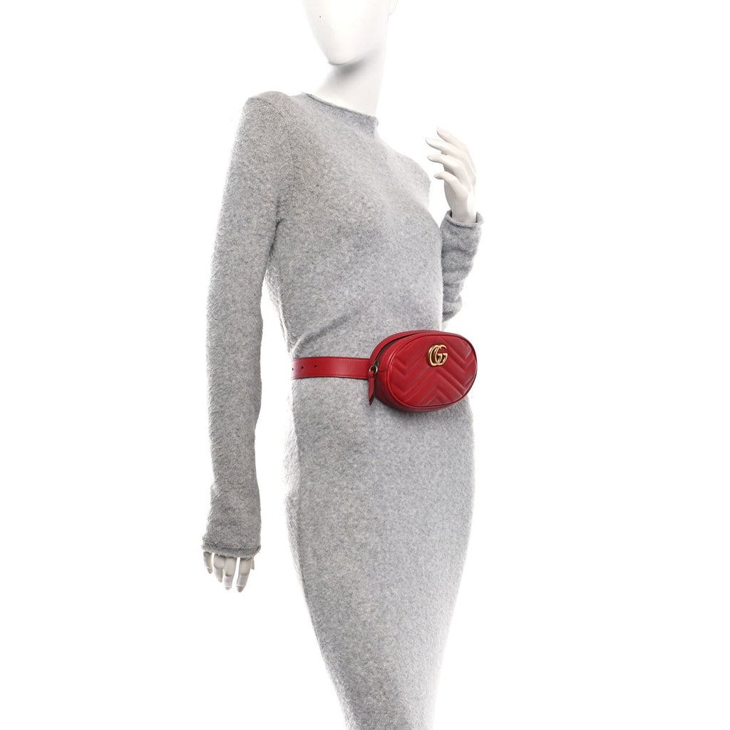 Gucci Calfskin Matelasse GG Marmont Belt Bag 75 30 Hibiscus Red