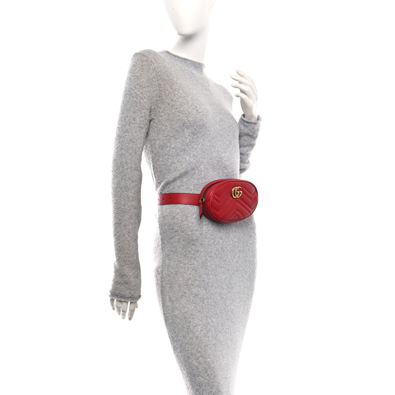Gucci Calfskin Matelasse GG Marmont Belt Bag 75 30 Hibiscus Red